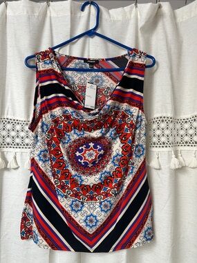 Premise Red, Blue & White Sleeveless Medallion Print Top